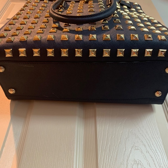 Michael Kors Navy Blue Hamilton Studded Leather Large Tote Handbag - Picture 5 of 12